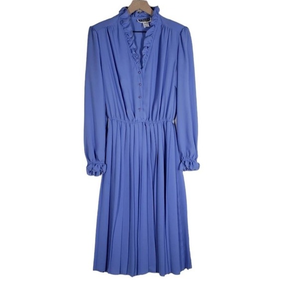 Vintage Jo Hanna York Polyester Ruffle Trimmed Dress 18 L Periwinkle Blue - Picture 9 of 15